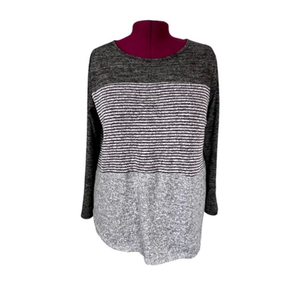 St. John's Bay Soft Striped Tunic Lightweight Sweater Gray Plus Size‎ XL SALE